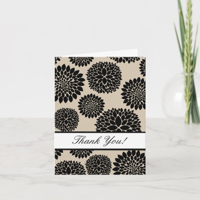 Cream Black Flowers Thank You Card (Front)