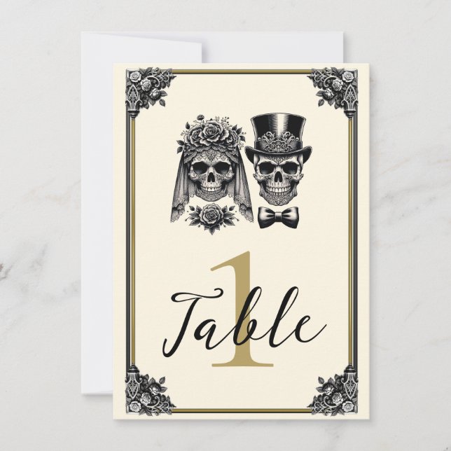 Cream Black & Gold Vintage Skeleton Wedding  Invitation (Front)