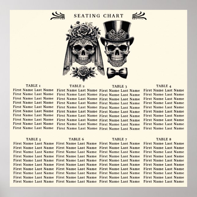 Cream Black Gold Vintage Skeleton Wedding Seating Poster (Front)