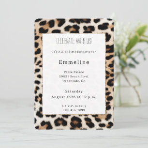 Cream Black Leopard Animal Print Invitation