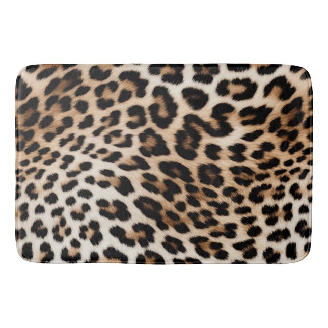 Cream Black Leopard Print Bath Mat (Front)