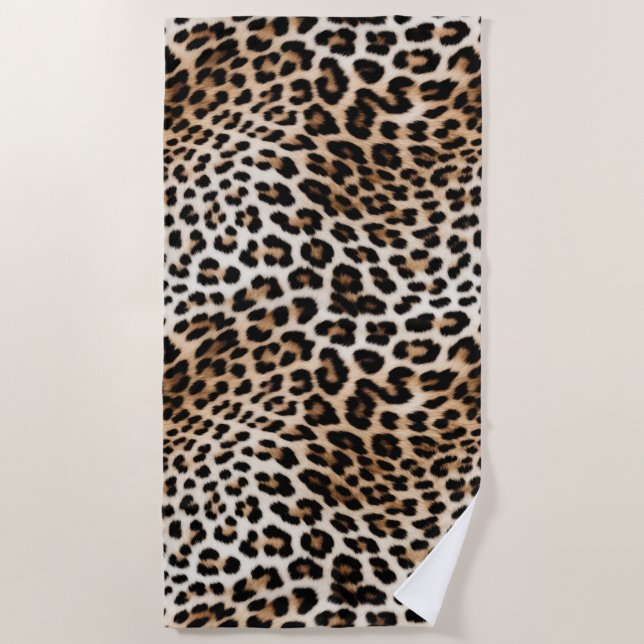 Cream Black Leopard Print Beach Towel (Front)