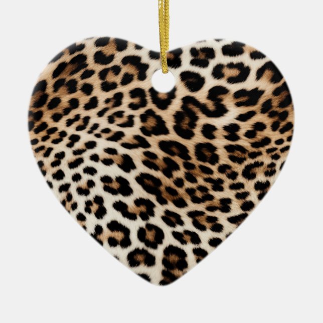 Cream Black Leopard Print Ceramic Ornament (Front)