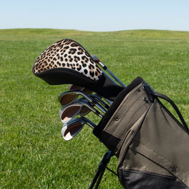 Cream Black Leopard Print Golf Head Cover (In Situ)
