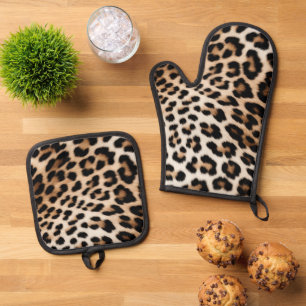 Cream Black Leopard Print Oven Mitt & Pot Holder Set