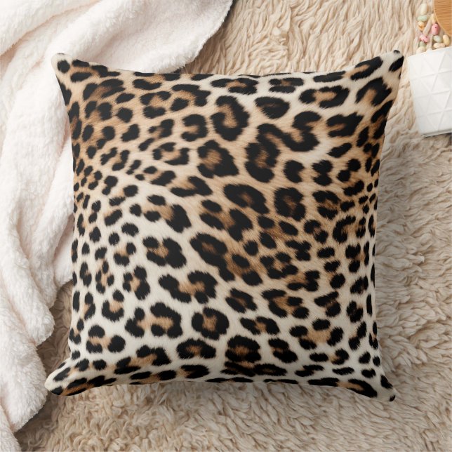 Cream Black Leopard Print Throw Pillow (Blanket)