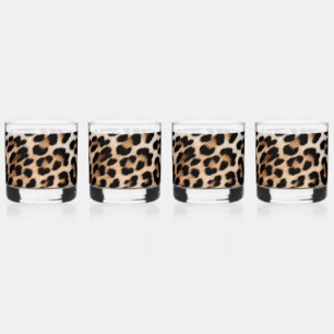 Cream Black Leopard Print Whiskey Glass