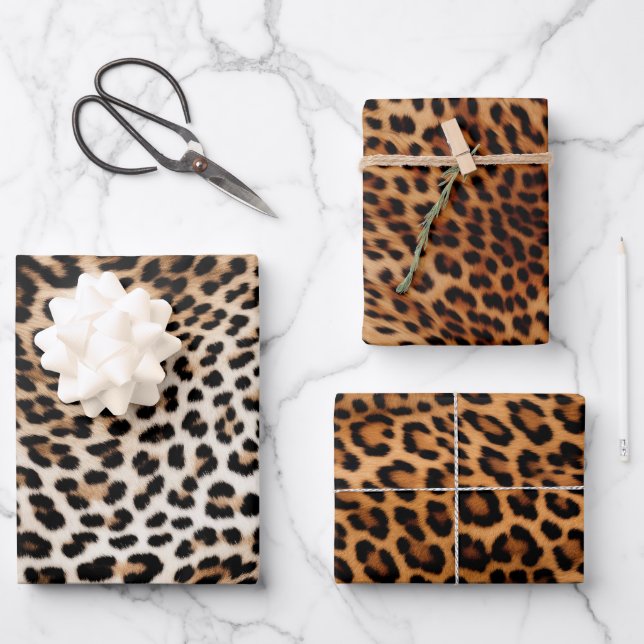 Cream Black Leopard Print Wrapping Paper Sheet (Front)