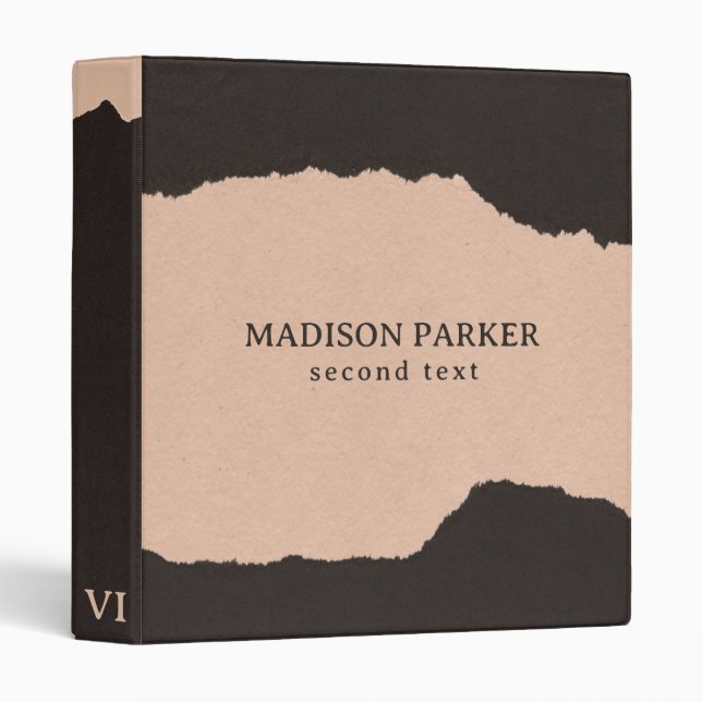 Cream & Black Paper Torn Edges 3 Ring Binder (Front/Spine)
