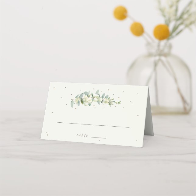 Cream/Black Snowberry + Eucalyptus Wedding Place Card (Front)