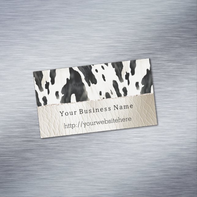 Cream Black Southwest Cow Print Magnetic Business Card (In Situ)