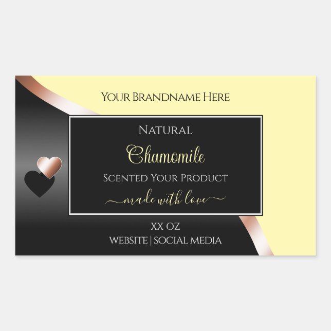 Cream Black Wavy Rose Gold Hearts Étiquettes de pr (Devant)