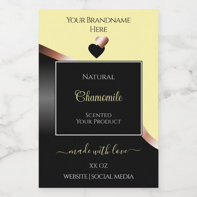 Cream Black Wavy Rose Gold Hearts Étiquettes de pr (Étiquettes simples)