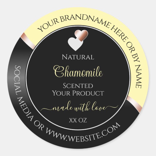 Cream Black Wavy Rose Gold Hearts Product Labels (Front)