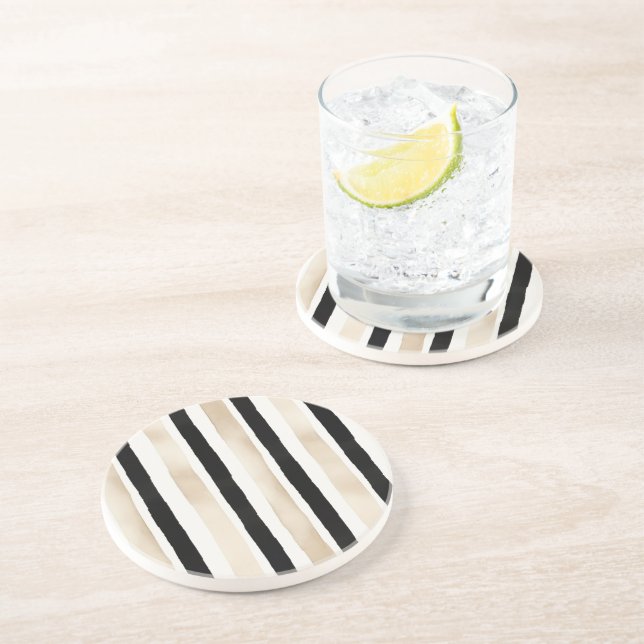 Cream Black White Stripes Coaster (Side)