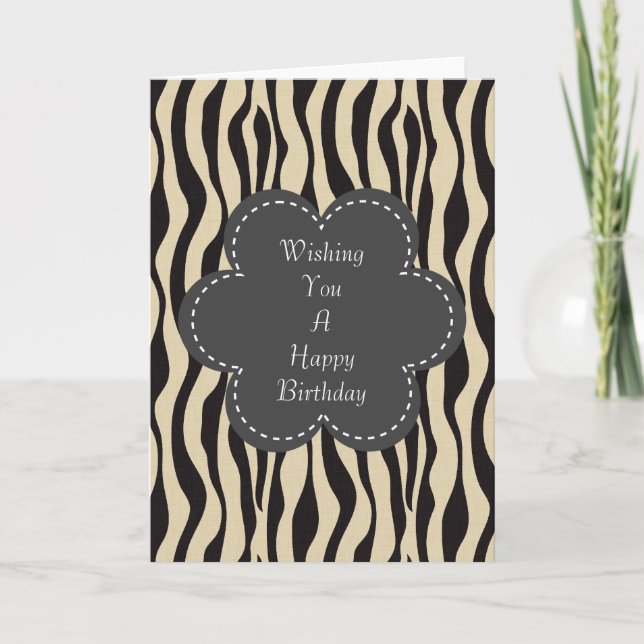 Cream Black Zebra Print Birthday Card (Front)