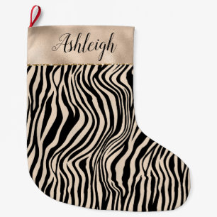 Cream Black Zebra Print Large Christmas Stocking