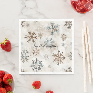 Cream Blue Brown Snowflakes Christmas Napkin