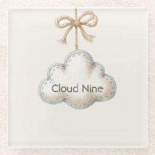 Cream Blue Cloud Nine Glass Coaster