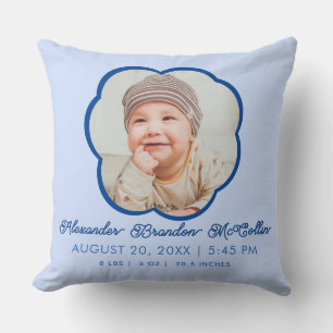 Cream Blue Cloud Shape Baby Boy Birth STATS Throw  Pillow