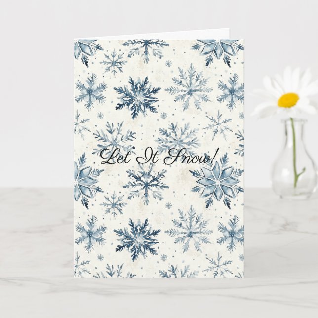 Cream Blue Snowflakes Christmas Let It Snow Card (Small Plant)