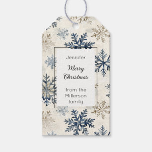 Cream Blue Snowflakes Christmas Rectangle Gift Tags