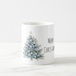 Cream Blue Winter Christmas Tree Coffee Mug