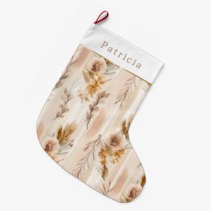 Cream Blush Boho Flowers Christmas Large Christmas Stocking