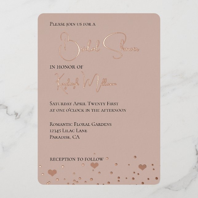 Cream Blush Diamonds Confetti Hearts Bridal Shower (Front)