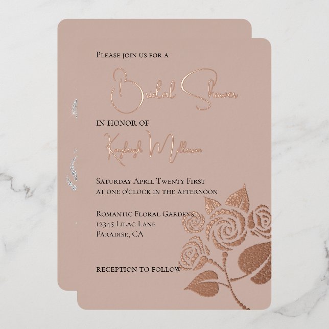 Cream Blush Diamonds Roses Bridal Shower (Front/Back)