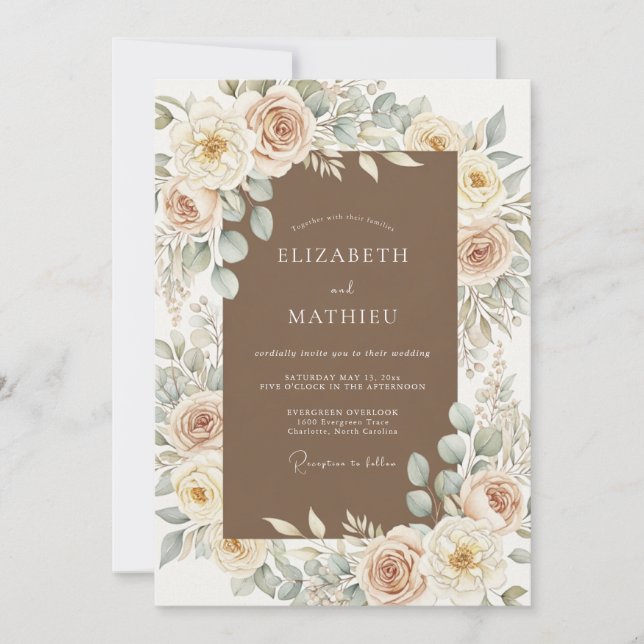 Cream Blush Floral Romance Wedding Invitation (Front)