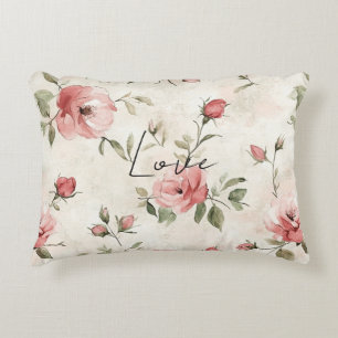 Cream Blush Pink Roses Floral Accent Pillow