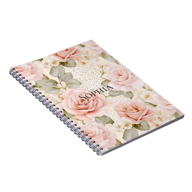 Cream Blush Pink Roses Floral Bridal Shower Notebook (Right Side)