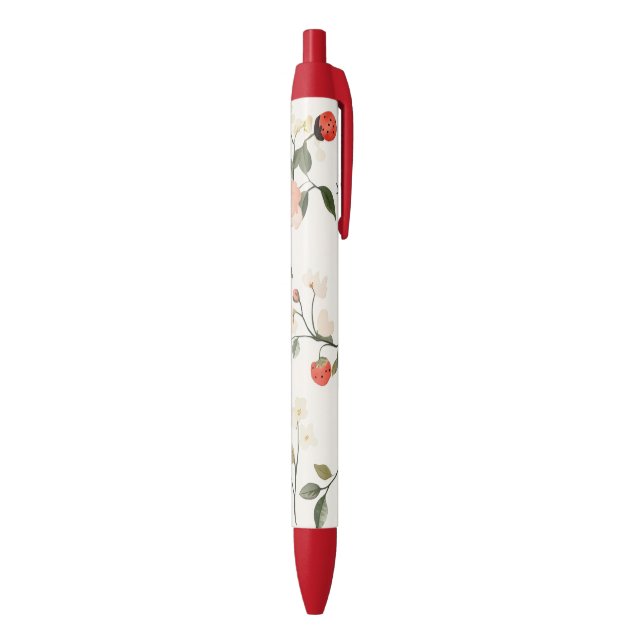 Cream Blush Strawberries Black Ink Pen (Bottom (Vertical))