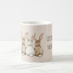 Cream Blush Three Cute Bunny Rabbits Coffee Mug