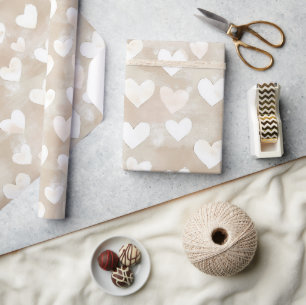 Cream Blush White Hearts Birthday Wrapping Paper