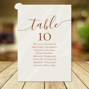 Cream Boho Calligraphy Wedding Table Seating Chart Table Number