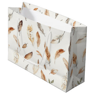 Cream Boho Feathers Birthday Large Gift Bag