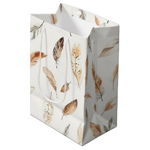 Cream Boho Feathers Birthday Medium Gift Bag