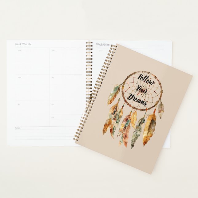 Cream Boho Feathers Dream Catcher Planner (Display)