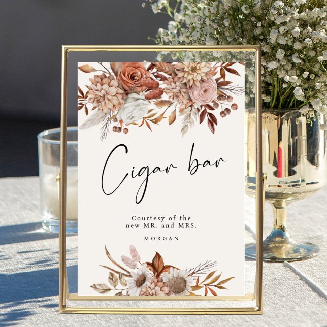 Cream Boho Floral Favour Cigar Bar Wedding Sign (Creator Uploaded)