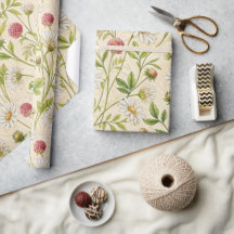 Cream Boho Meadow with Daisies and Clover