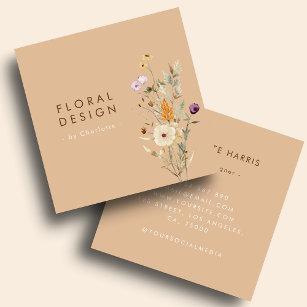 Cream Boho Watercolor Wildflower Floral Designer Square Business Card