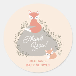 Cream Boho Woodland Foxes Baby Shower Classic Round Sticker