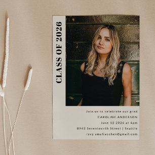 Cream Bold Vertical Class 2026 Grad Party Photo Invitation