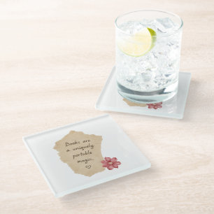 Cream Books Magic Red Flower Glass Coaster