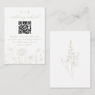 Cream Botanical Minimal Wedding Website QR Code Enclosure Card