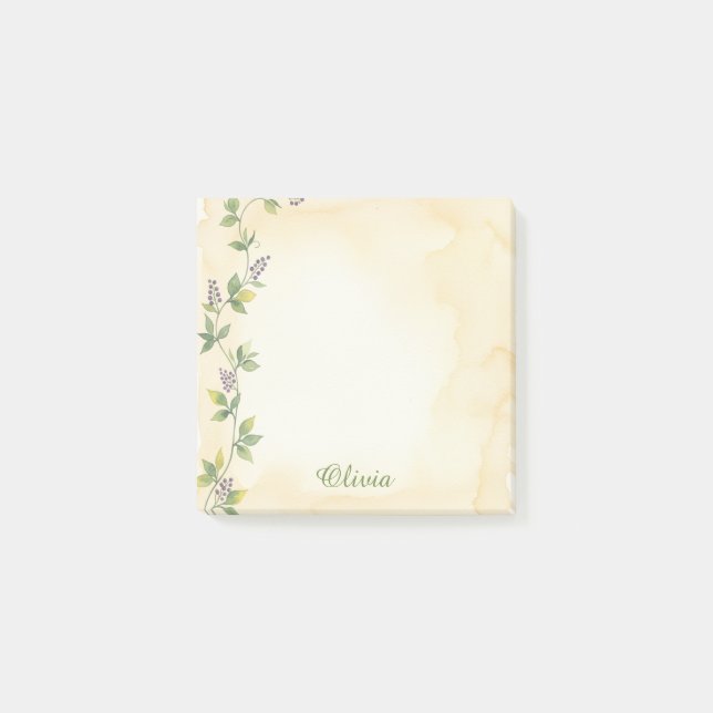 Cream Botanical Vine Personalized Sticky Notes (Front)