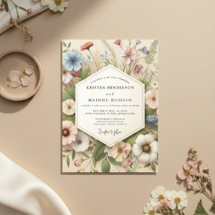 Cream Botanical Whimsical Wedding Invitation