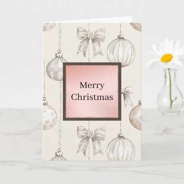 Cream Bow Chic Ornaments Christmas Card (Small Plant)